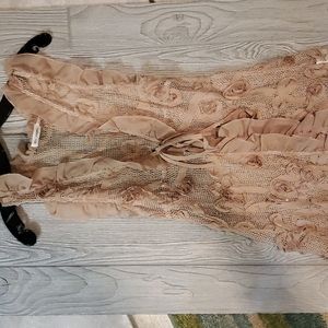 Khaki overlay with embroidered roses